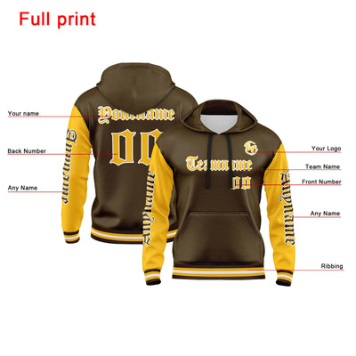 Custom Brown Yellow Hoodie Personalized Mens Pullover Hoodie Printed Team Name Number Logo for Women