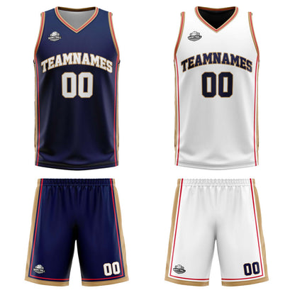 Custom Navy White Gold Reversible Basketball Suit for Adults and Kids Personalized Jersey