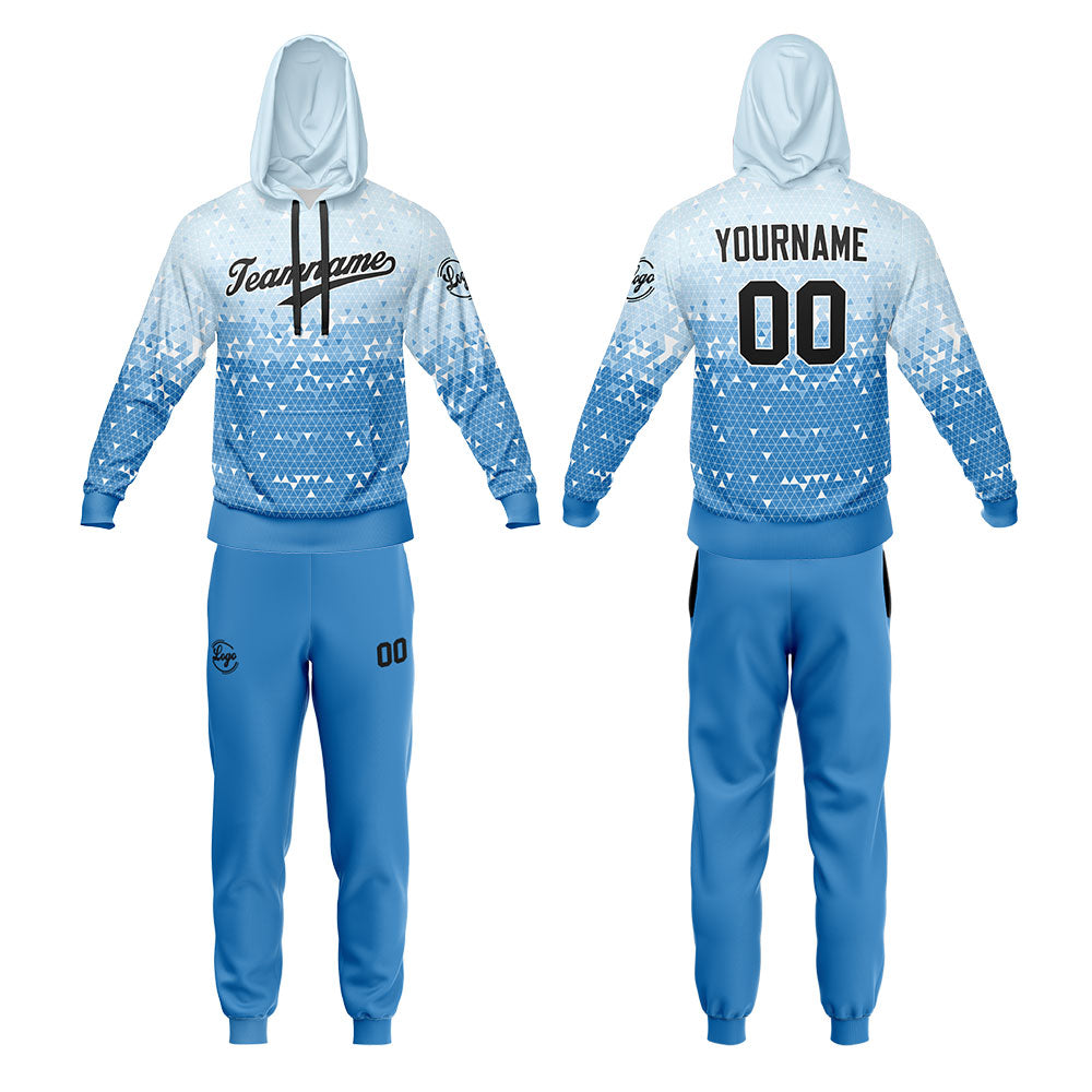 Custom Light Blue Hoodie Sweatshirt Set for Men Women Youth Tops and Pants Set Tracksuit