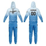 Custom Light Blue Hoodie Sweatshirt Set for Men Women Youth Tops and Pants Set Tracksuit