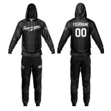 Custom Black  Sports hoodie Sweatshirt Set for Men Women Youth Tops and Pants Set Tracksuit