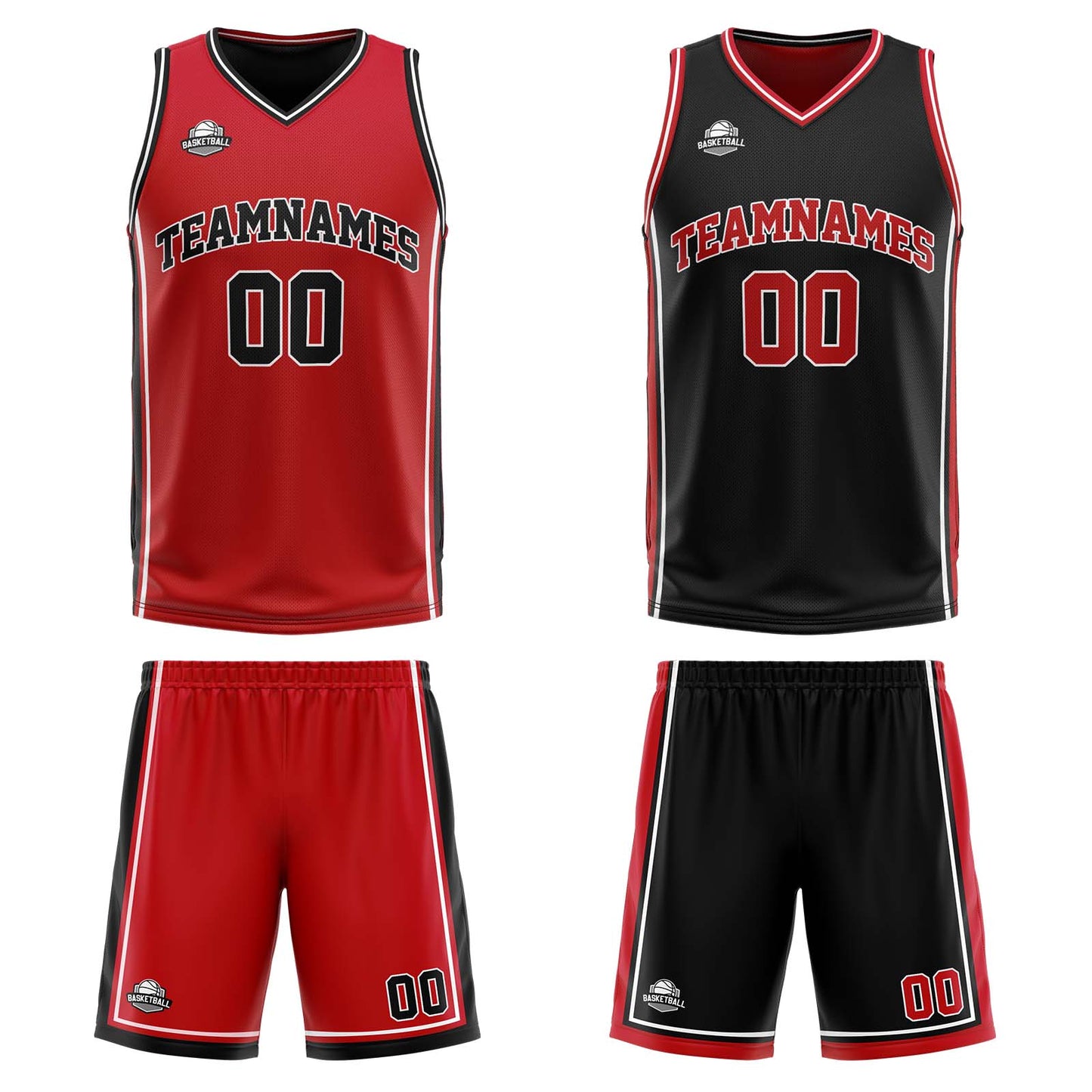 Custom Red Black White Reversible Basketball Suit for Adults and Kids Personalized Jersey