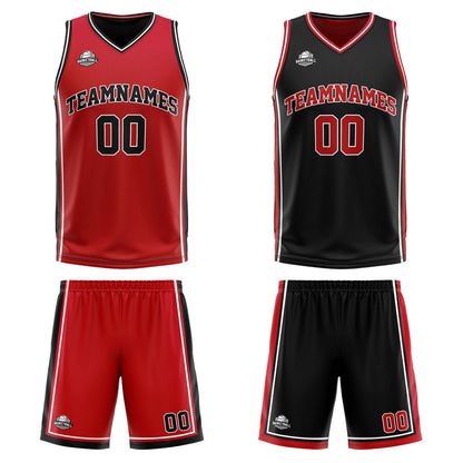 Custom Red Black White Reversible Basketball Suit for Adults and Kids Personalized Jersey