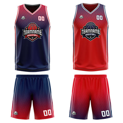 Custom Navy Red Reversible Basketball Suit for Adults and Kids Personalized Jersey