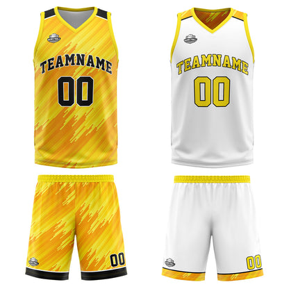 Custom Strip-Type Yellow Reversible Basketball Suit for Adults and Kids Personalized Jersey