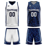 Custom White Dark Blue Reversible Basketball Suit for Adults and Kids Personalized Jersey