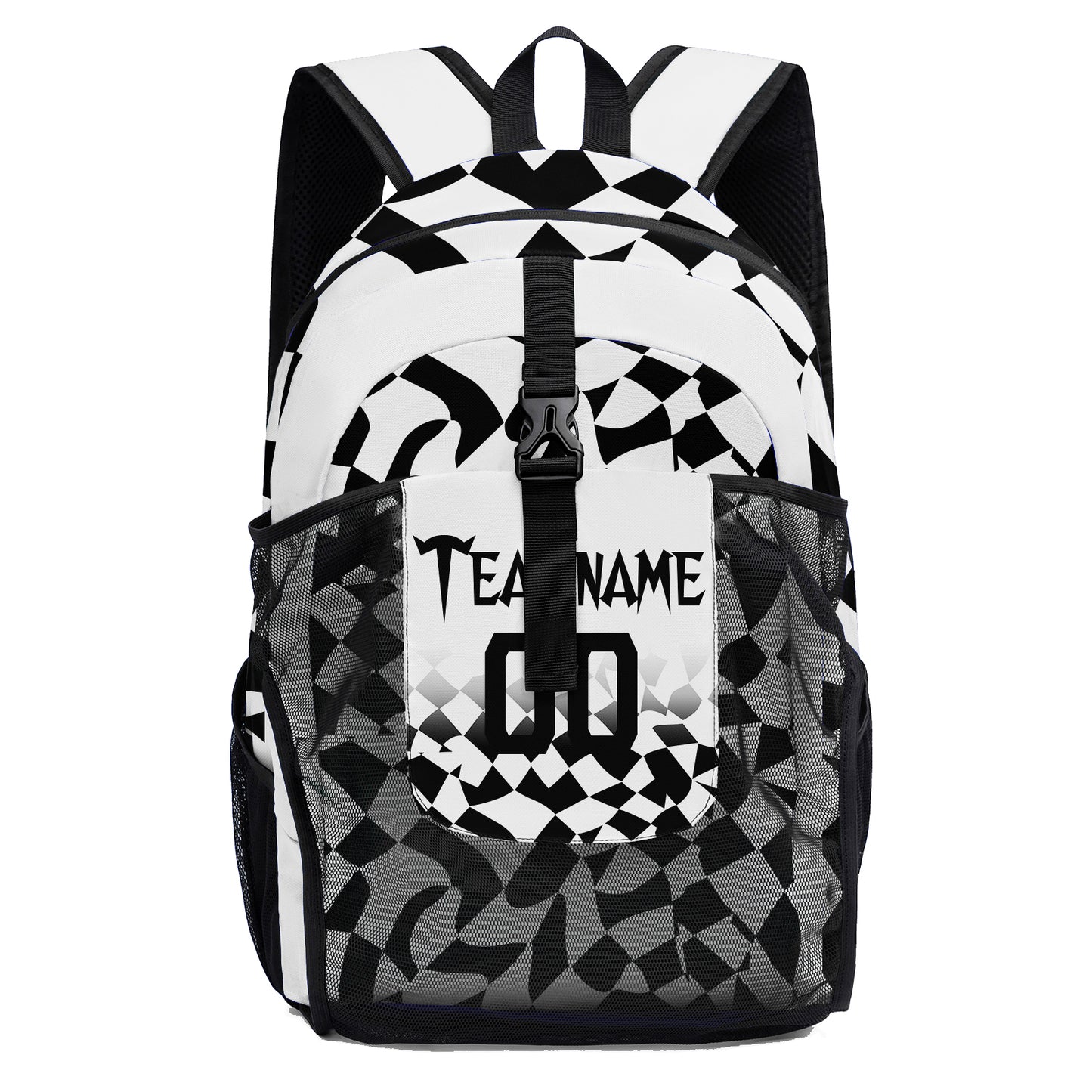 Customize White Black Sports Backpacks Featuring Personalized Names, Numbers and Logos