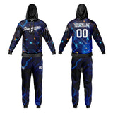 Custom Black Blue Sports hoodie Sweatshirt Set for Men Women Youth Tops and Pants Set Tracksuit