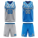 Custom Grey Blue Reversible Basketball Suit for Adults and Kids Personalized Jersey