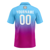 Custom Light Blue Pink Purple Football Gradient Polo Shirts  Add Your Unique Logo/Name/Number