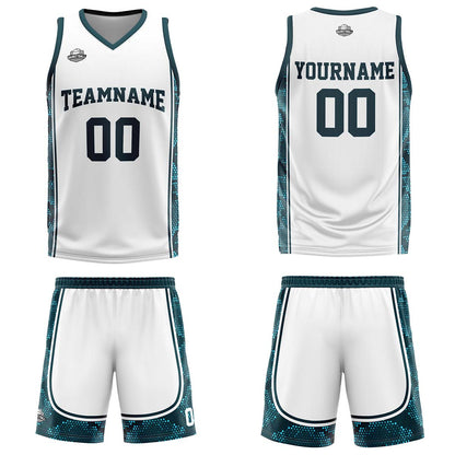 Custom White Dark Green Basketball Jersey Uniform Suit Printed Your Logo Name Number