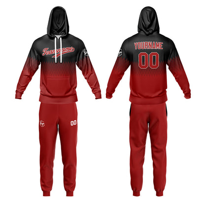 Custom Black Deep Red Sports hoodie Sweatshirt Set for Men Women Youth Tops and Pants Set Tracksuit