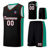 Custom basketball jersey shorts for men and women. Embroidered and printed name, number and logo Black&Green