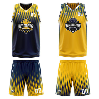 Custom Navy Yellow Reversible Basketball Suit for Adults and Kids Personalized Jersey