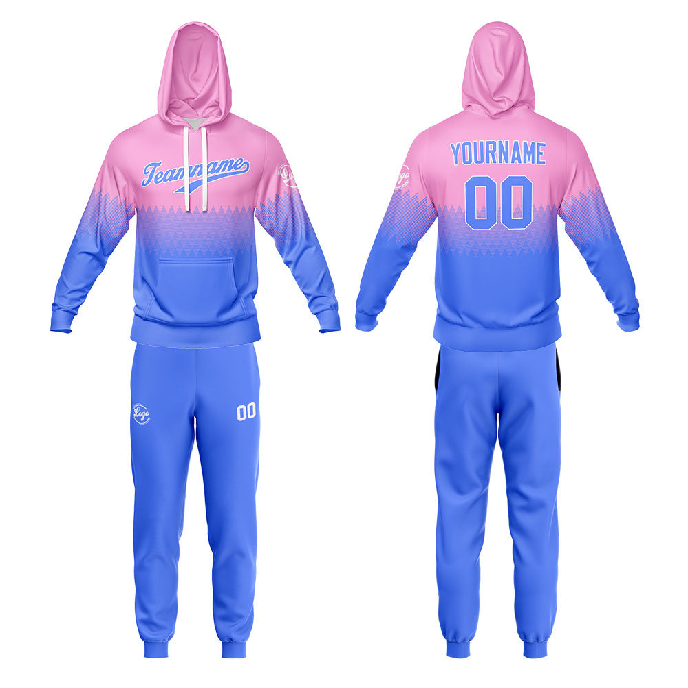 Custom Pink Light Blue Hoodie Sweatshirt Set for Men Women Youth Tops and Pants Set Tracksuit
