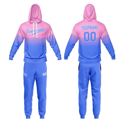 Custom Pink Light Blue Hoodie Sweatshirt Set for Men Women Youth Tops and Pants Set Tracksuit