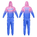 Custom Pink Light Blue Hoodie Sweatshirt Set for Men Women Youth Tops and Pants Set Tracksuit