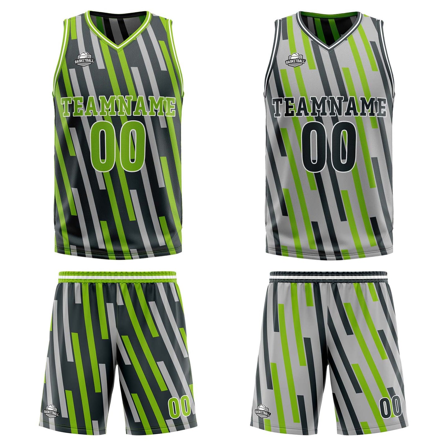 Custom Green Grey Reversible Basketball Suit for Adults and Kids Personalized Jersey