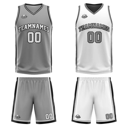 Custom Grey White Black Reversible Basketball Suit for Adults and Kids Personalized Jersey