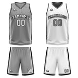 Custom Grey White Black Reversible Basketball Suit for Adults and Kids Personalized Jersey