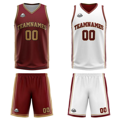 Custom Wine Gold Reversible Basketball Suit for Adults and Kids Personalized Jersey