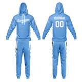 Custom Light Blue Hoodie Sweatshirt Set for Men Women Youth Tops and Pants Set Tracksuit