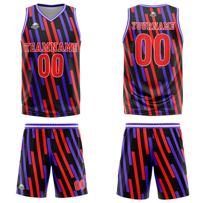 Custom Vertical bar Red Purple Basketball Jersey Uniform Suit Printed Your Logo Name Number