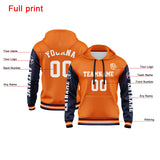 Custom Navy Orange Hoodie Personalized Mens Pullover Hoodie Printed Team Name Number Logo for Women
