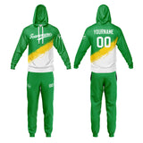Custom Green White Sports hoodie Sweatshirt Set for Men Women Youth Tops and Pants Set Tracksuit