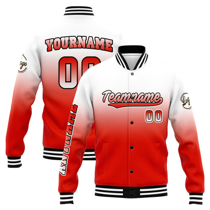 Custom Gradient Varsity Jacket Letterman jacket for Men, Women and Youth White Red