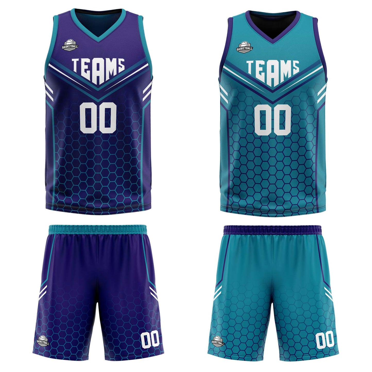Custom Purple Teal Reversible Basketball Suit for Adults and Kids Personalized Jersey