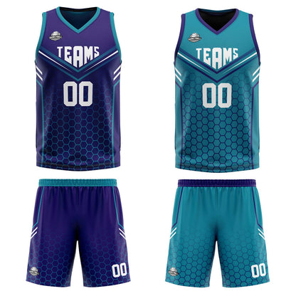 Custom Purple Teal Reversible Basketball Suit for Adults and Kids Personalized Jersey