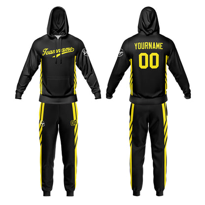 Custom Black  Sports hoodie Sweatshirt Set for Men Women Youth Tops and Pants Set Tracksuit