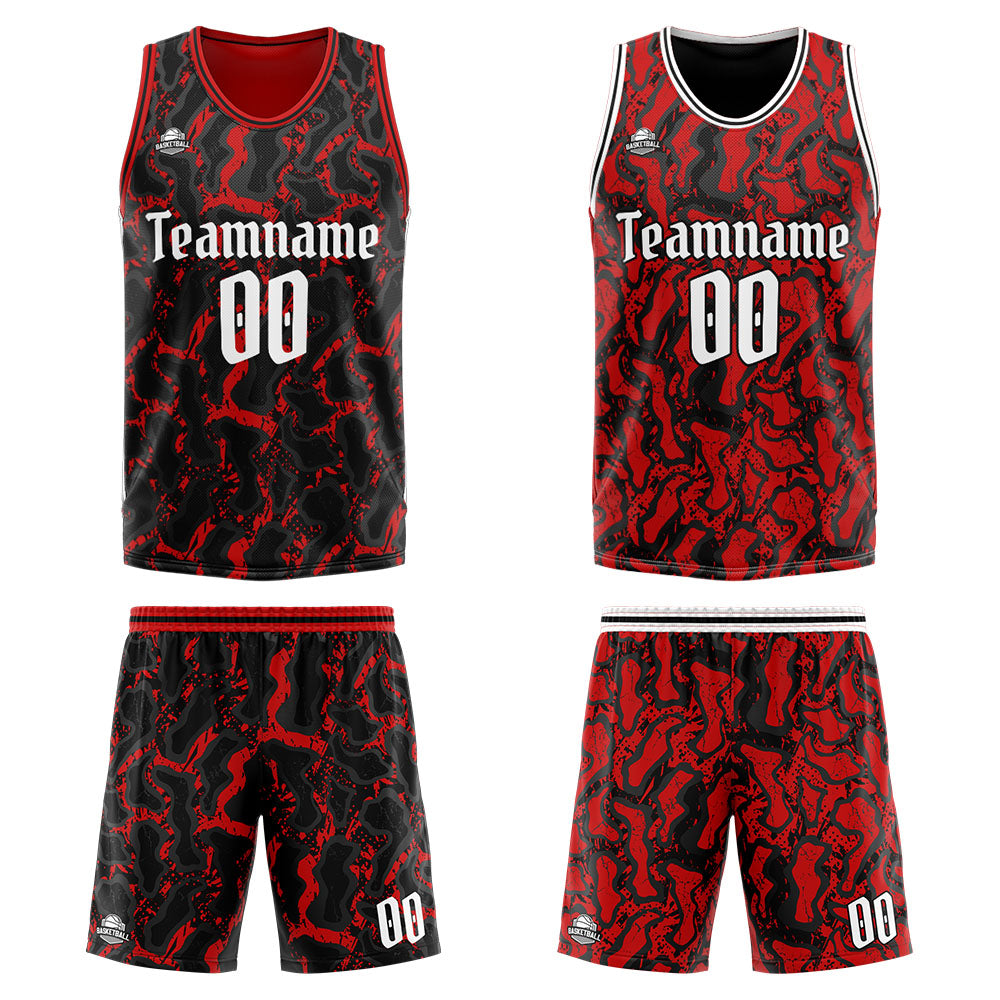 Custom Reversible Basketball Suit for Adults and Kids Personalized Jersey Black&Red
