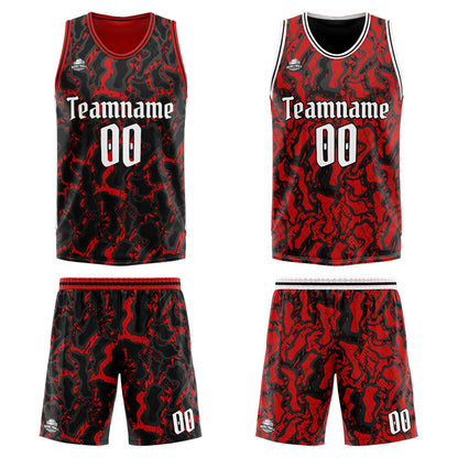Custom Reversible Basketball Suit for Adults and Kids Personalized Jersey Black&Red