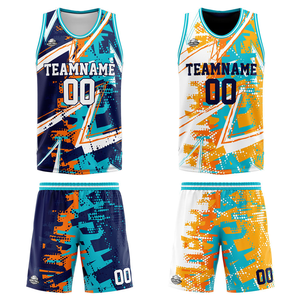 Custom Reversible Basketball Suit for Adults and Kids Personalized Jersey Orange&Aqua