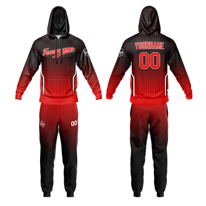 Custom Black Red Sports hoodie Sweatshirt Set for Men Women Youth Tops and Pants Set Tracksuit