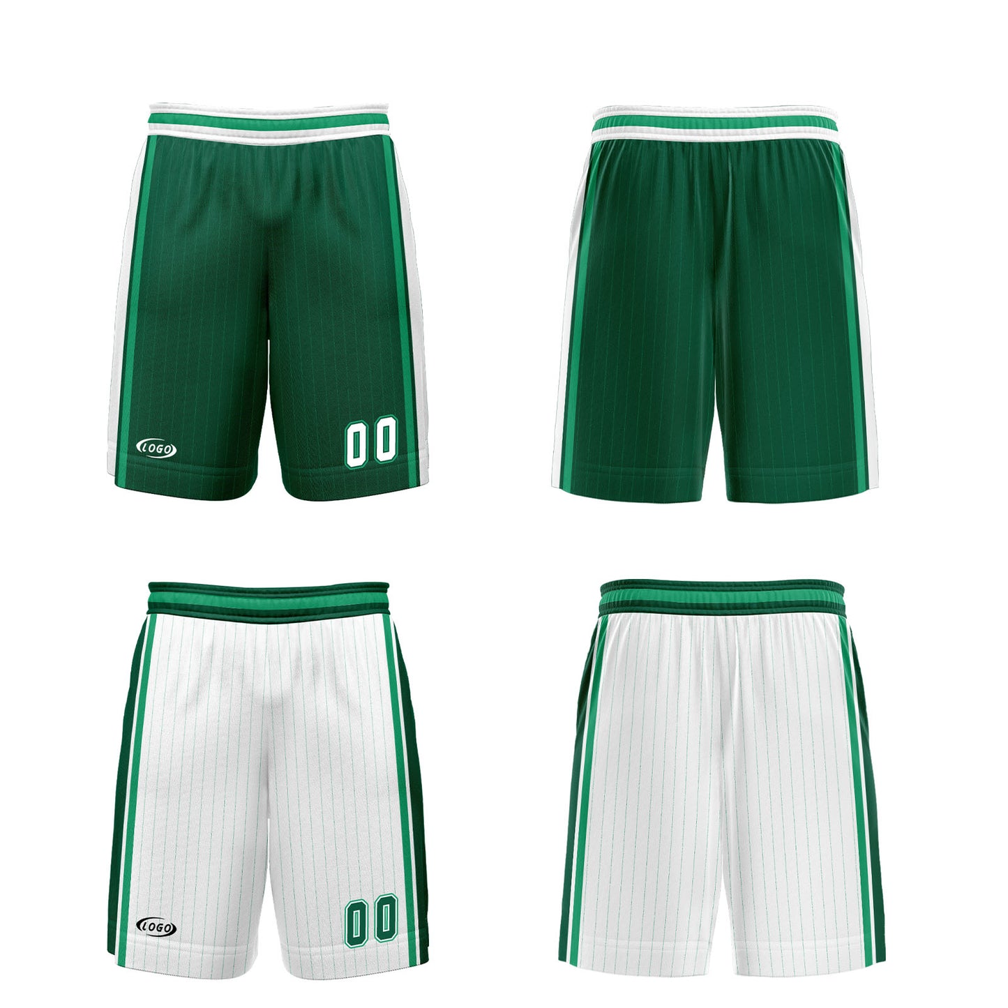 Custom Green White Reversible Basketball Suit for Adults and Kids Personalized Jersey