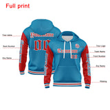 Custom Blue Red Hoodie Personalized Mens Pullover Hoodie Printed Team Name Number Logo for Women