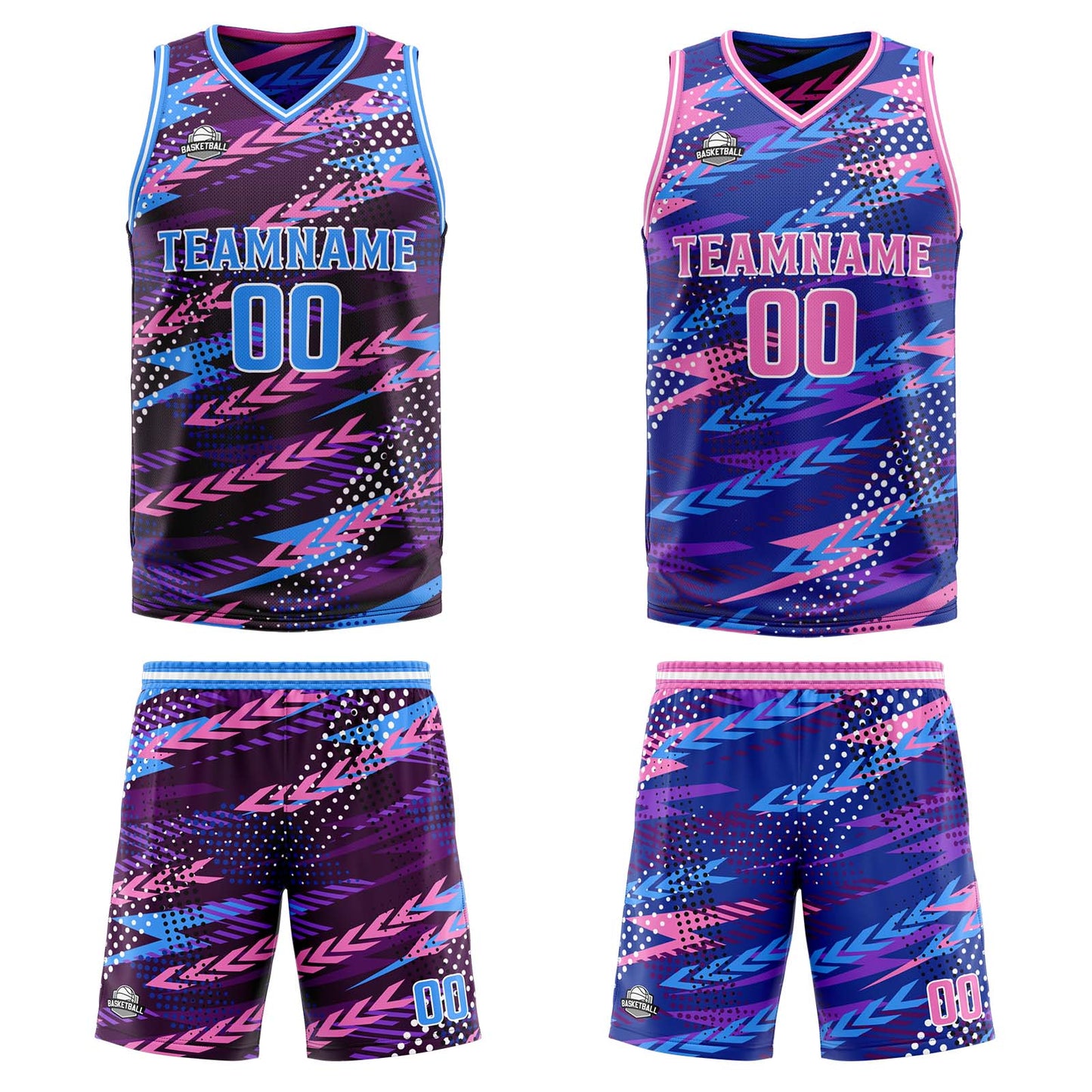 Custom Pink Purple Reversible Basketball Suit for Adults and Kids Personalized Jersey