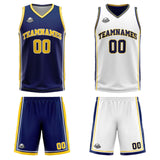 Custom Navy Yellow White Reversible Basketball Suit for Adults and Kids Personalized Jersey