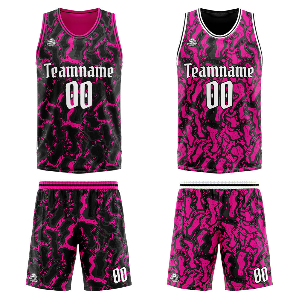 Custom Reversible Basketball Suit for Adults and Kids Personalized Jersey Black&Pink