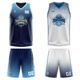 Custom Navy Blue White Reversible Basketball Suit for Adults and Kids Personalized Jersey