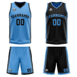 Custom Light Blue Black Reversible Basketball Suit for Adults and Kids Personalized Jersey
