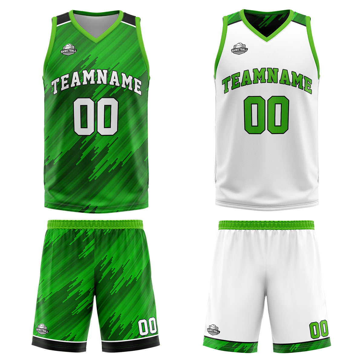 Custom Strip-Type Green Reversible Basketball Suit for Adults and Kids Personalized Jersey