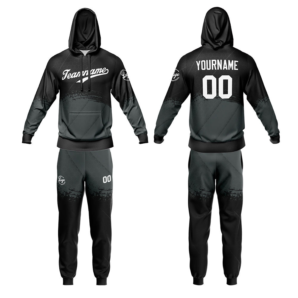 Custom Black Gray Sports hoodie Sweatshirt Set for Men Women Youth Tops and Pants Set Tracksuit