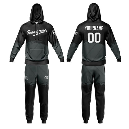 Custom Black Gray Sports hoodie Sweatshirt Set for Men Women Youth Tops and Pants Set Tracksuit