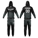 Custom Black Gray Sports hoodie Sweatshirt Set for Men Women Youth Tops and Pants Set Tracksuit