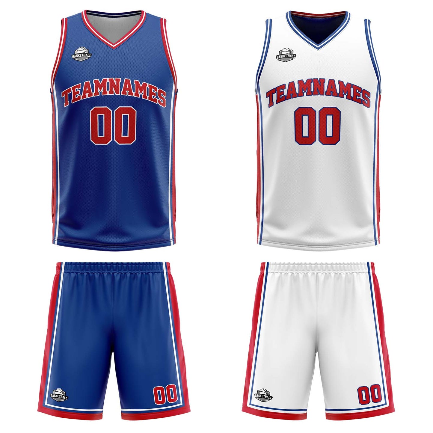 Custom Royal White Red Reversible Basketball Suit for Adults and Kids Personalized Jersey
