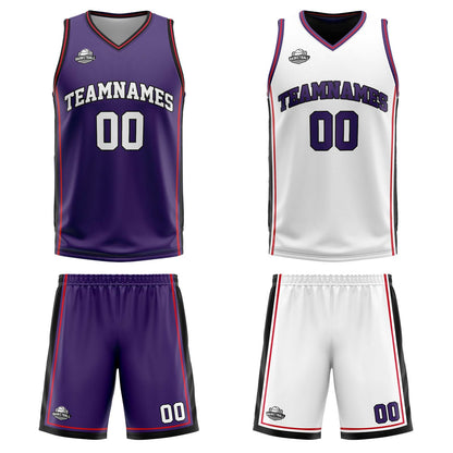 Custom Purple White Red Reversible Basketball Suit for Adults and Kids Personalized Jersey